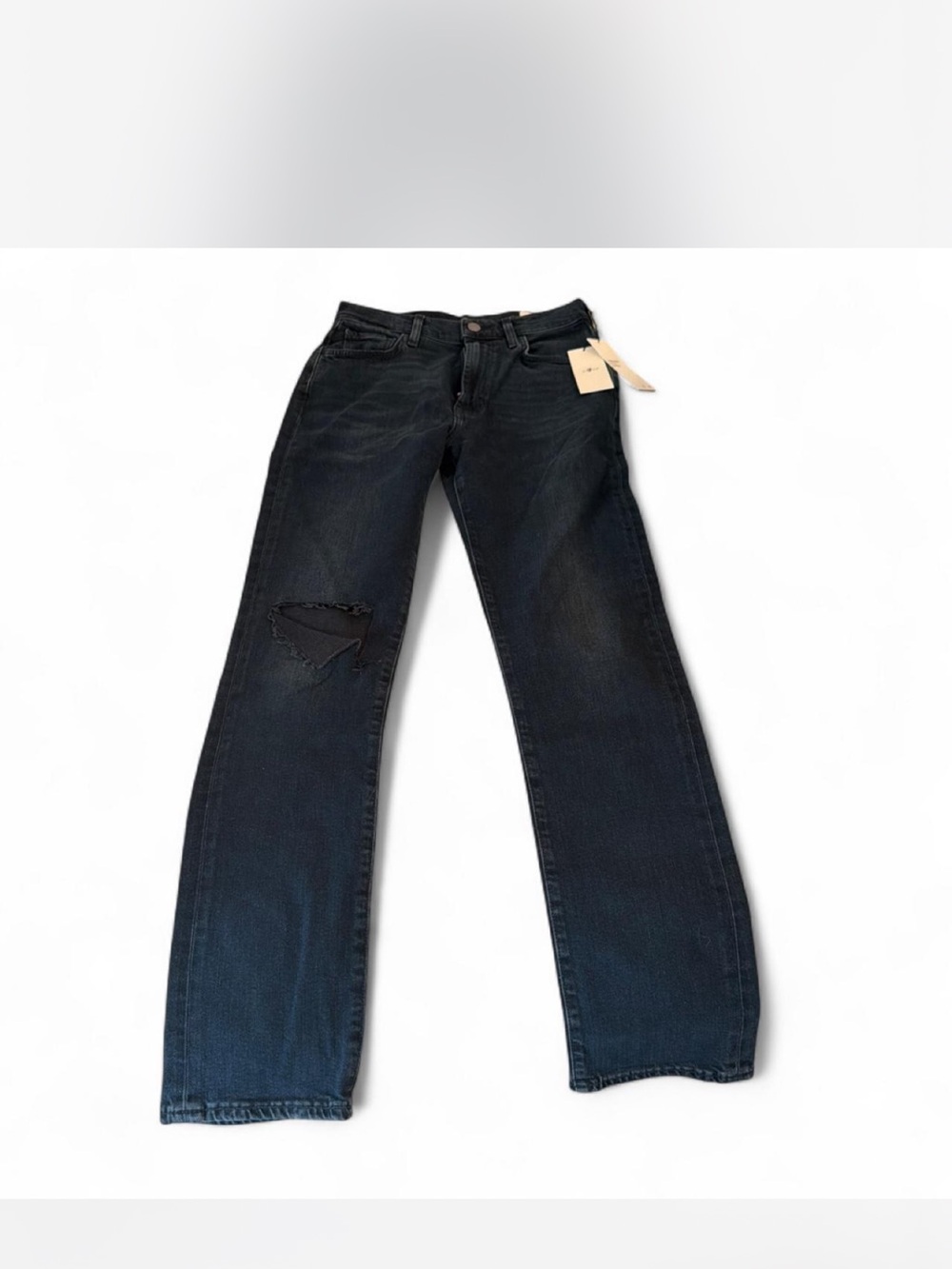 7 For All Mankind Women's Dark Wash Black Jeans with Knee Rip